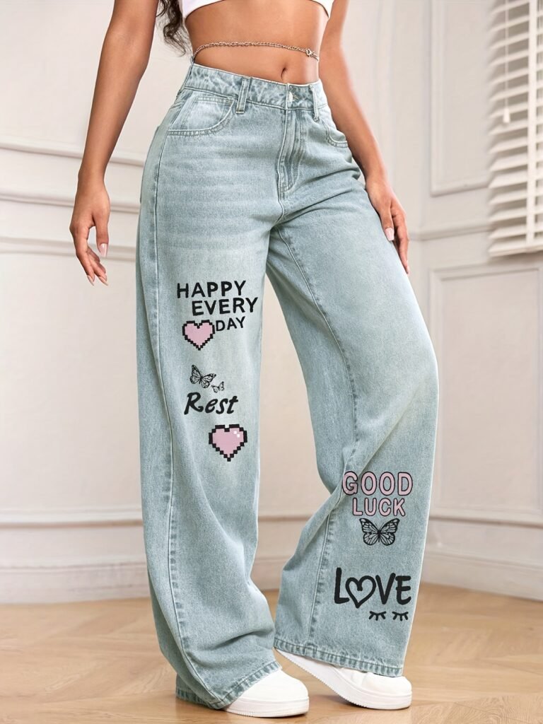 Good Mood Graphic Wide-Leg Jeans