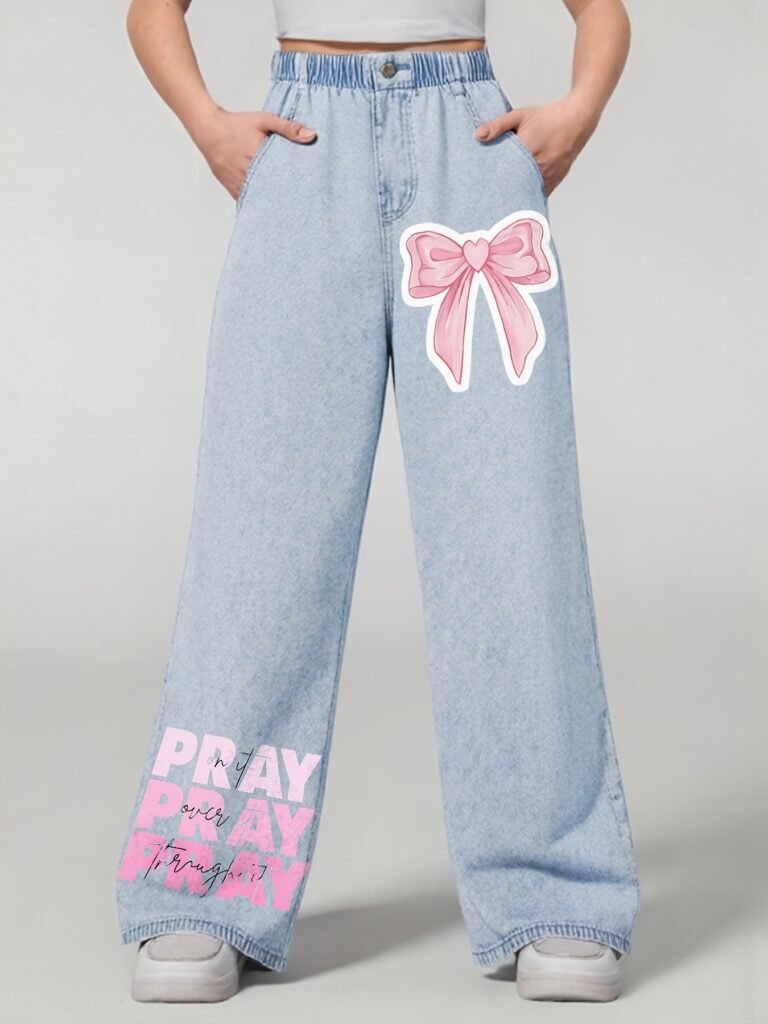 NOVA Faith & Bow Cotton Wide-Leg Jeans