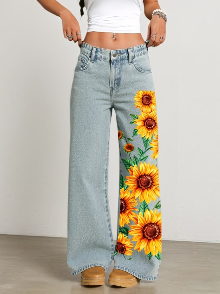 NOVA Sunflower Bloom Wide-Leg Jeans